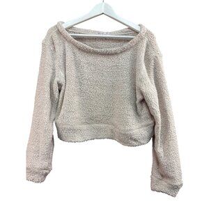 Sincerely Jules Womens Beige Fuzzy Cropped Sweater Medium M Polyester